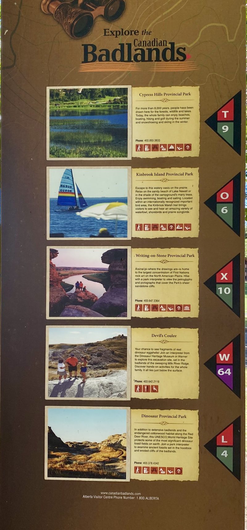 Explore the Canadian Badlands tourism sign listing provincial parks