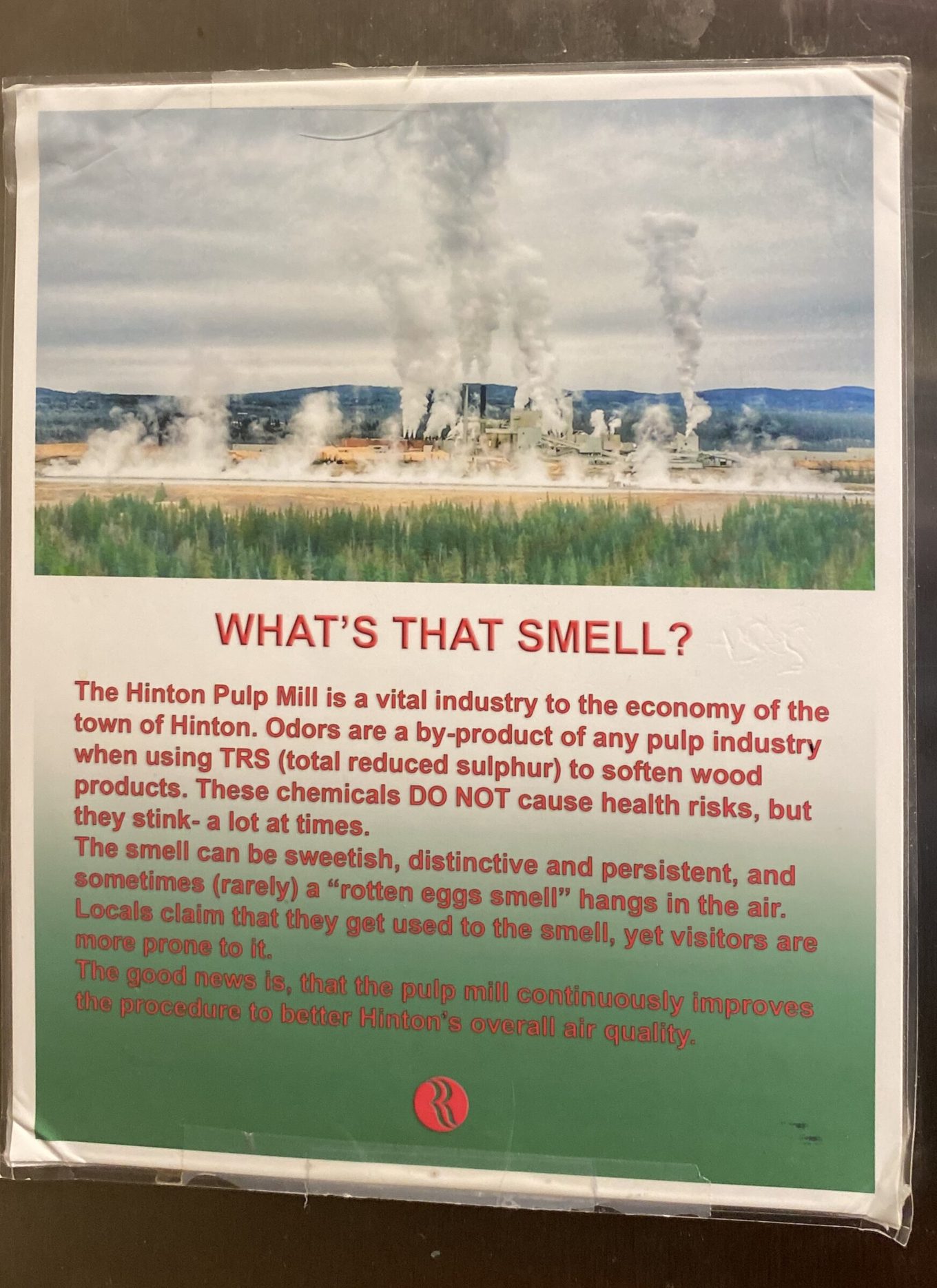 What's That Smell? interpretive sign about Hinton Pulp Mill